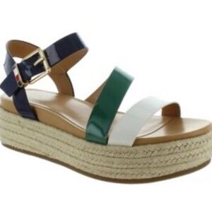 Tommy Hilfiger Tricolor Espadrille Platform Sandal - Navy, Green & White
